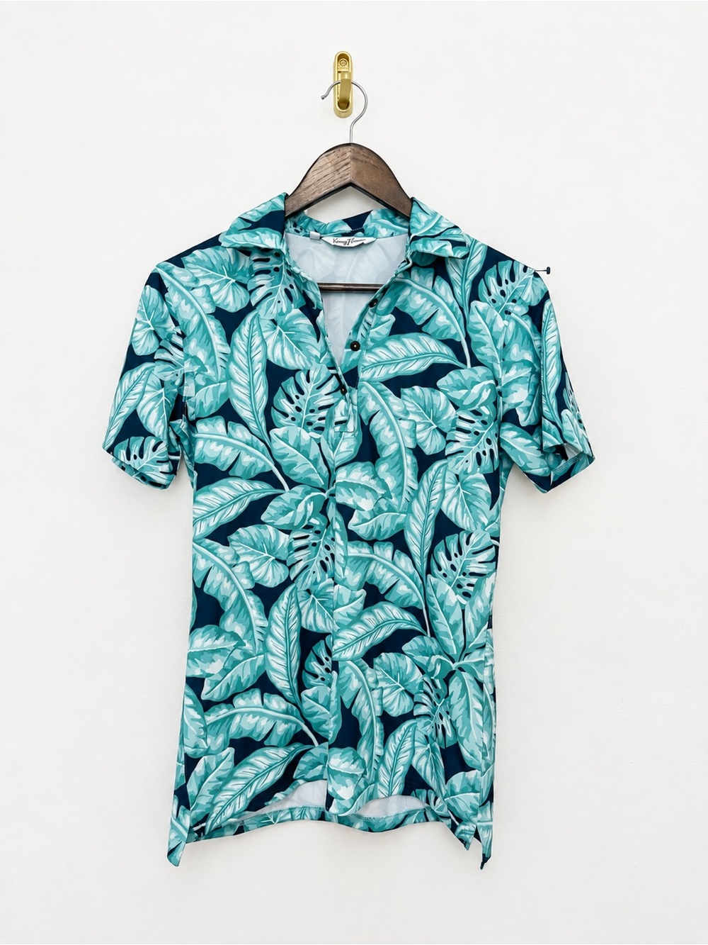 Kenny Flowers Tropical Leaf Polo in Teal and Navy